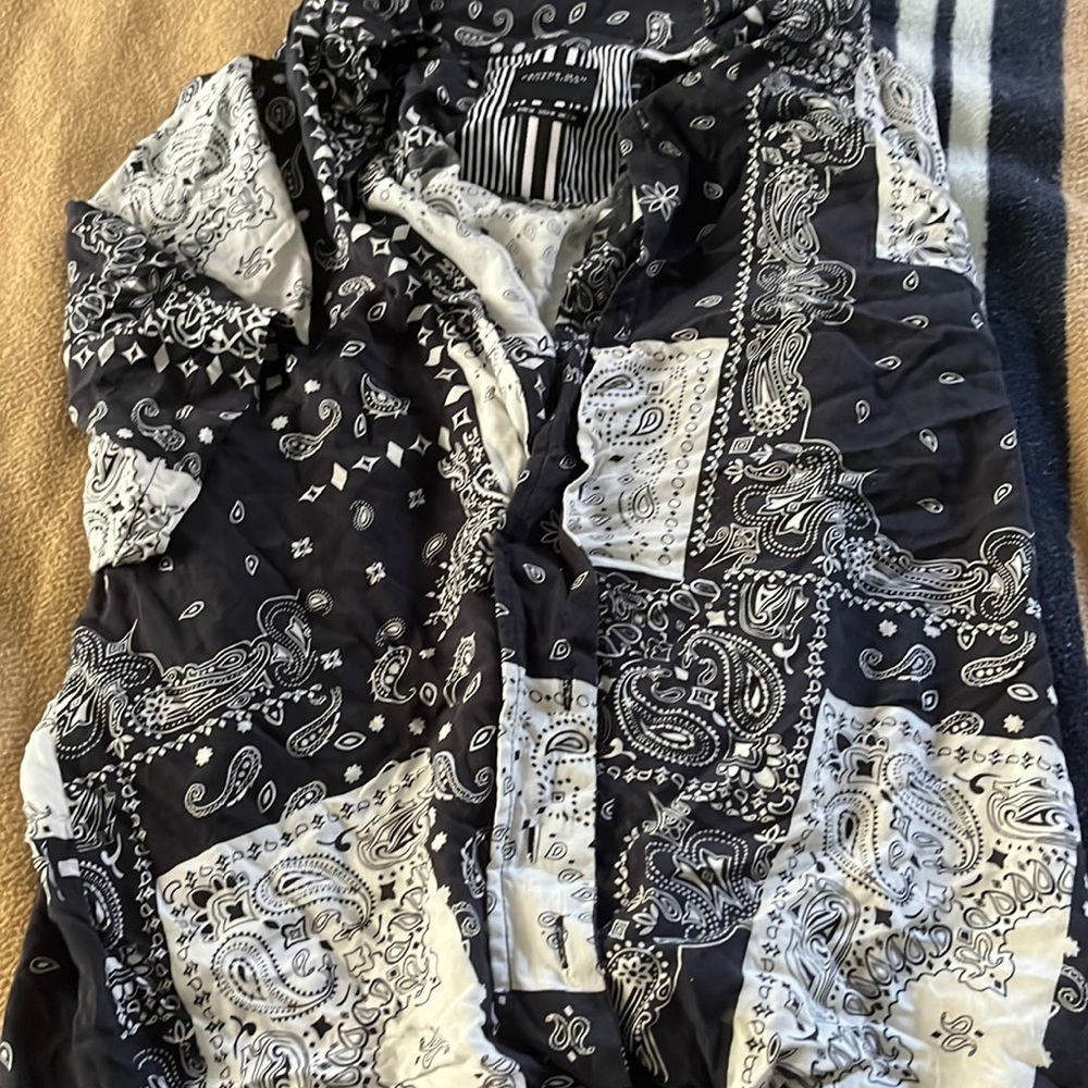 Black and white bandanna dad shirt